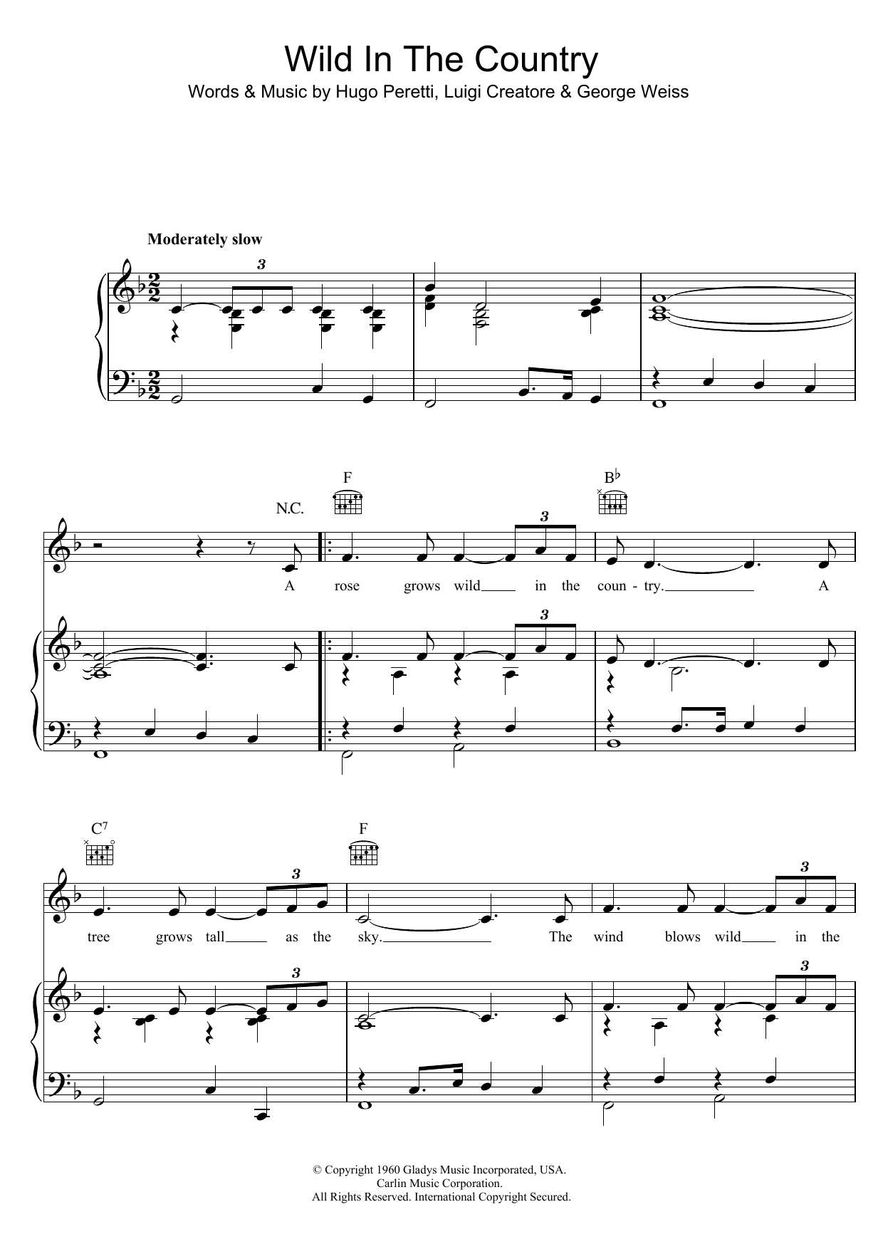 Download Elvis Presley Wild In The Country Sheet Music and learn how to play Lyrics & Chords PDF digital score in minutes