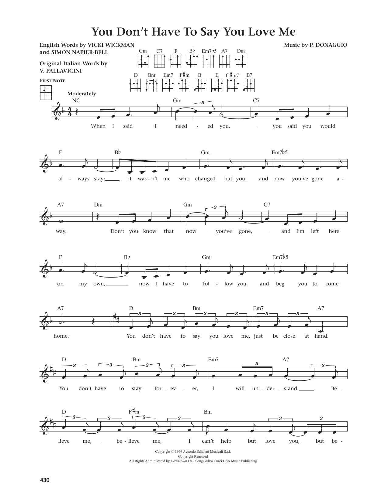 Download Elvis Presley You Don't Have To Say You Love Me (from The Daily Ukulele) (arr. Jim Beloff) Sheet Music and learn how to play Ukulele PDF digital score in minutes