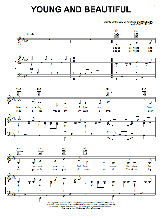 Download Elvis Presley Young And Beautiful Sheet Music and learn how to play Piano, Vocal & Guitar (Right-Hand Melody) PDF digital score in minutes