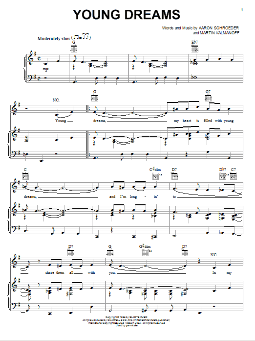 Download Elvis Presley Young Dreams Sheet Music and learn how to play Piano, Vocal & Guitar (Right-Hand Melody) PDF digital score in minutes
