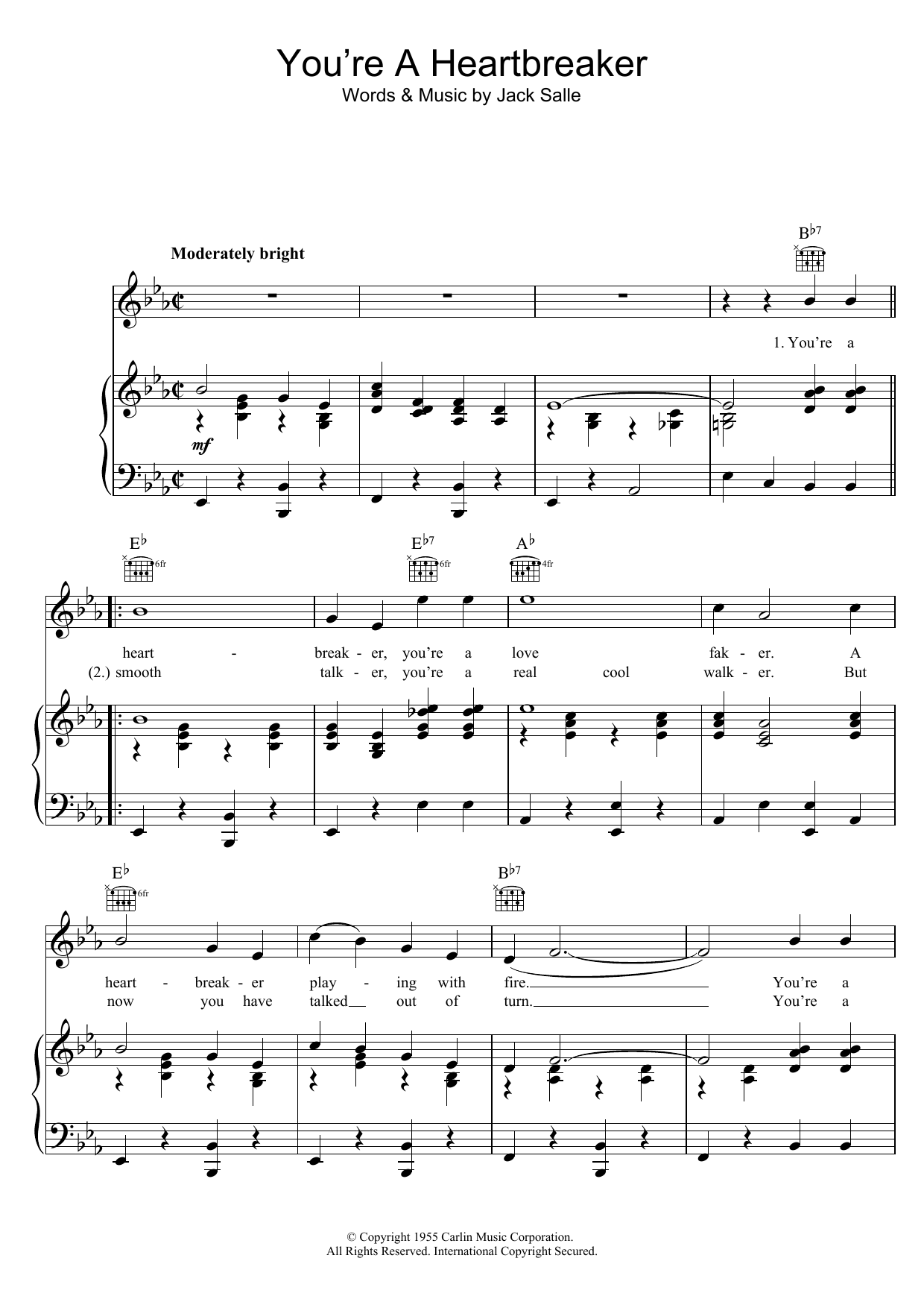 Download Elvis Presley You're A Heartbreaker Sheet Music and learn how to play Piano, Vocal & Guitar Chords (Right-Hand Melody) PDF digital score in minutes