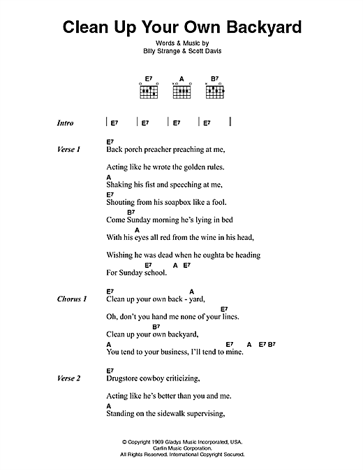Download Elvis Presley Clean Up Your Own Backyard Sheet Music and learn how to play Lyrics & Chords PDF digital score in minutes