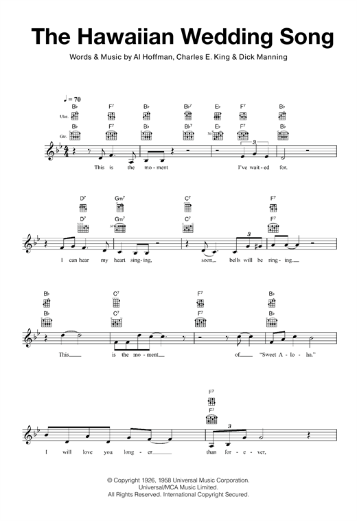 Download Elvis Presley The Hawaiian Wedding Song Sheet Music and learn how to play Ukulele PDF digital score in minutes