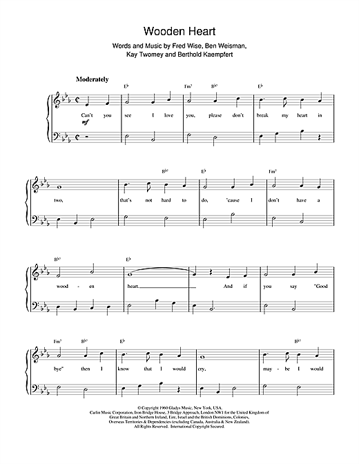 Elvis Presley Wooden Heart Sheet Music Notes Download Printable Pdf