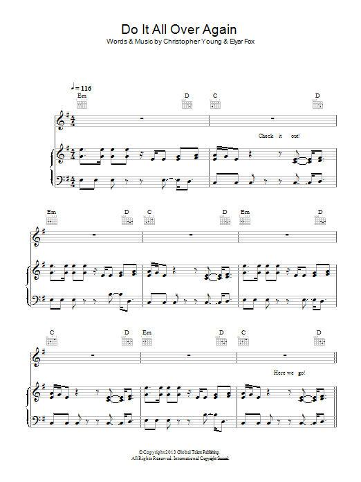 Download Elyar Fox Do It All Over Again Sheet Music and learn how to play Piano, Vocal & Guitar (Right-Hand Melody) PDF digital score in minutes