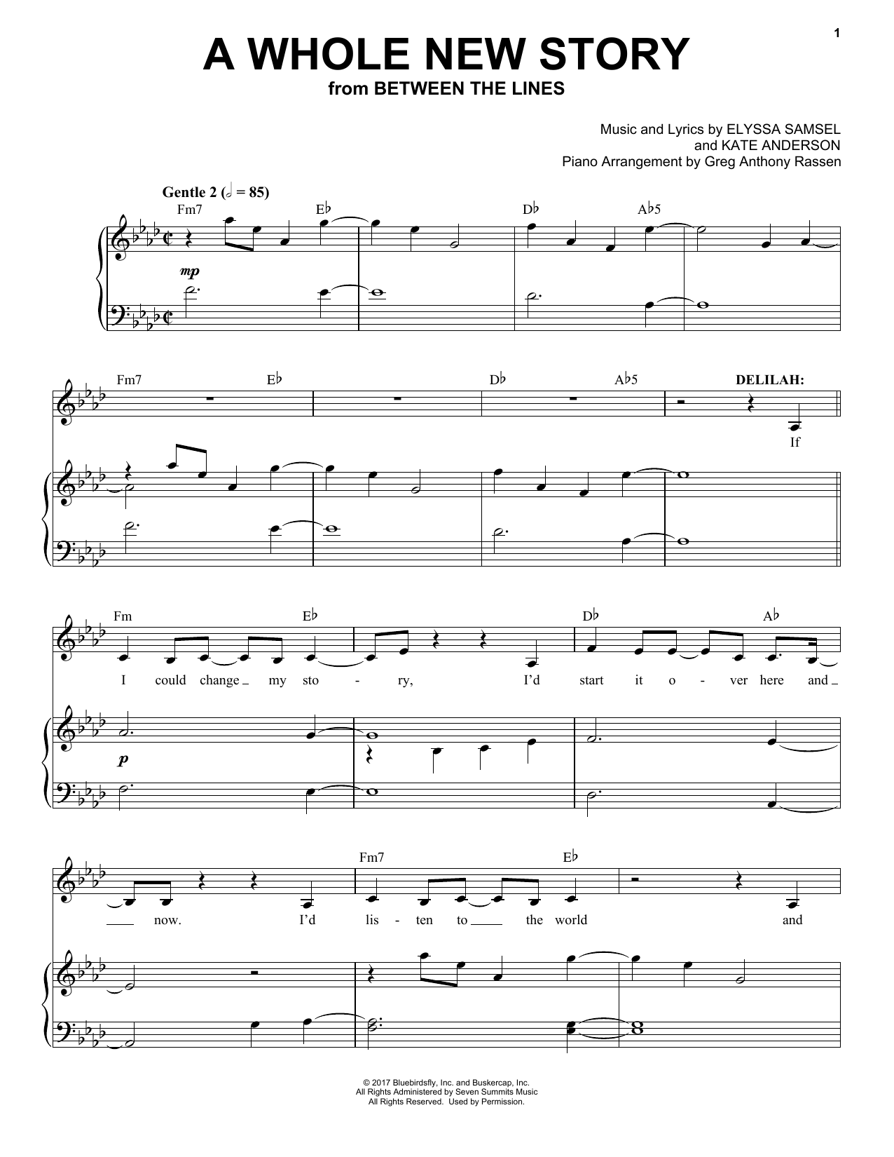 Download Elyssa Samsel & Kate Anderson A Whole New Story (from Between The Lines) Sheet Music and learn how to play Piano & Vocal PDF digital score in minutes