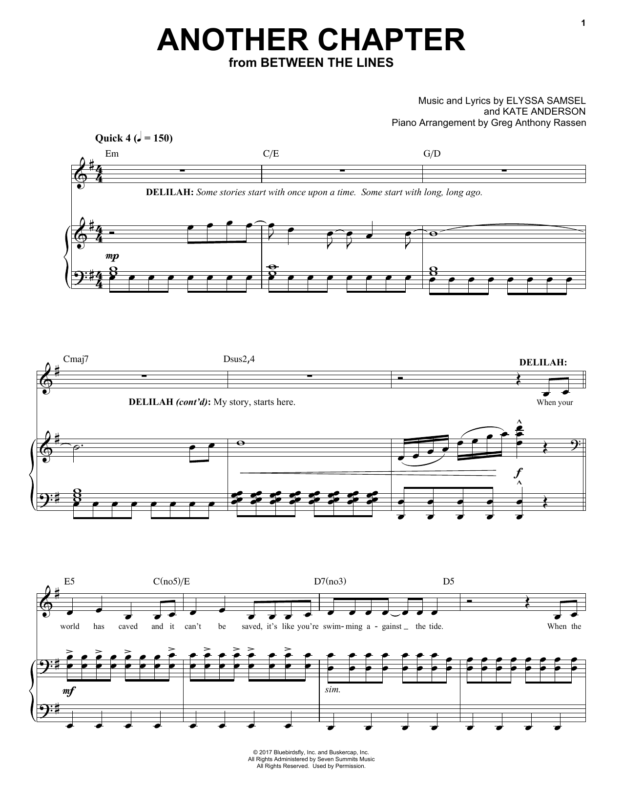 Download Elyssa Samsel & Kate Anderson Another Chapter (from Between The Lines) Sheet Music and learn how to play Piano & Vocal PDF digital score in minutes