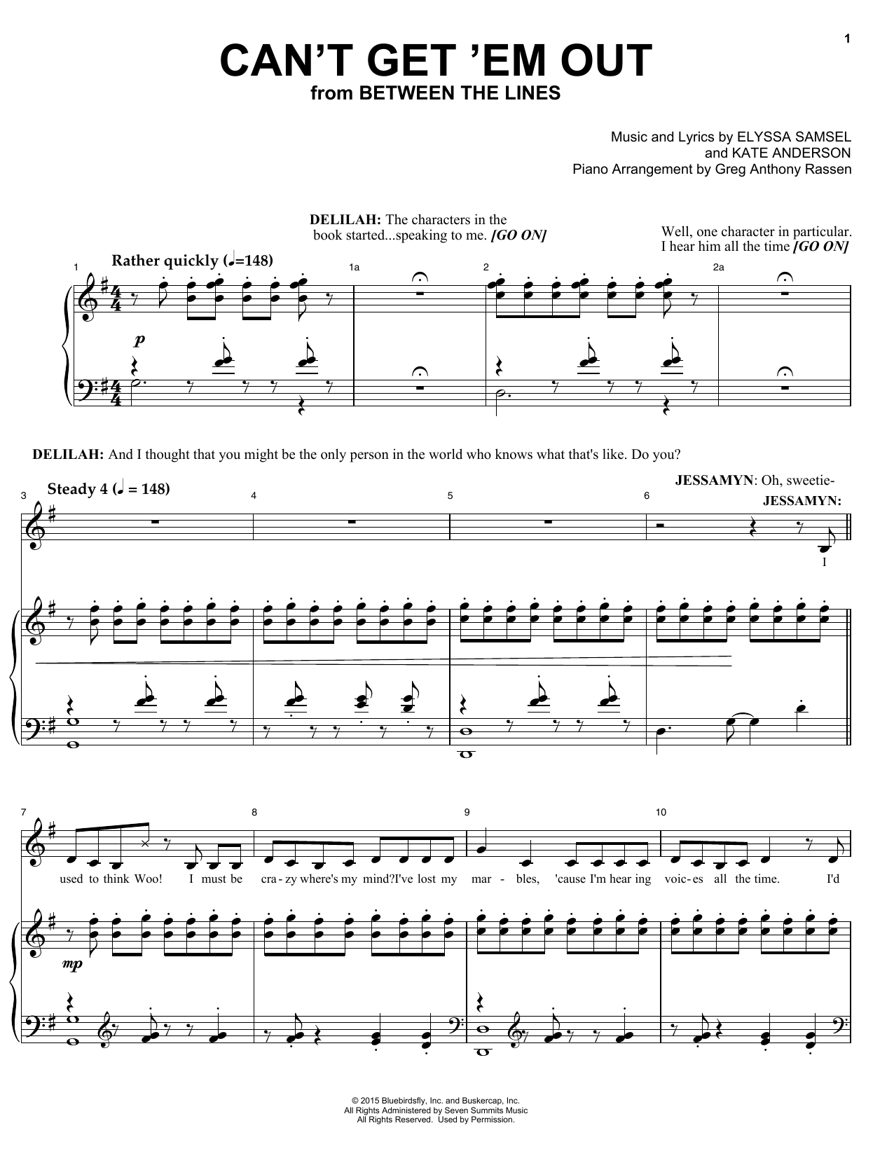 Download Elyssa Samsel & Kate Anderson Can't Get 'Em Out (from Between The Lines) Sheet Music and learn how to play Piano & Vocal PDF digital score in minutes