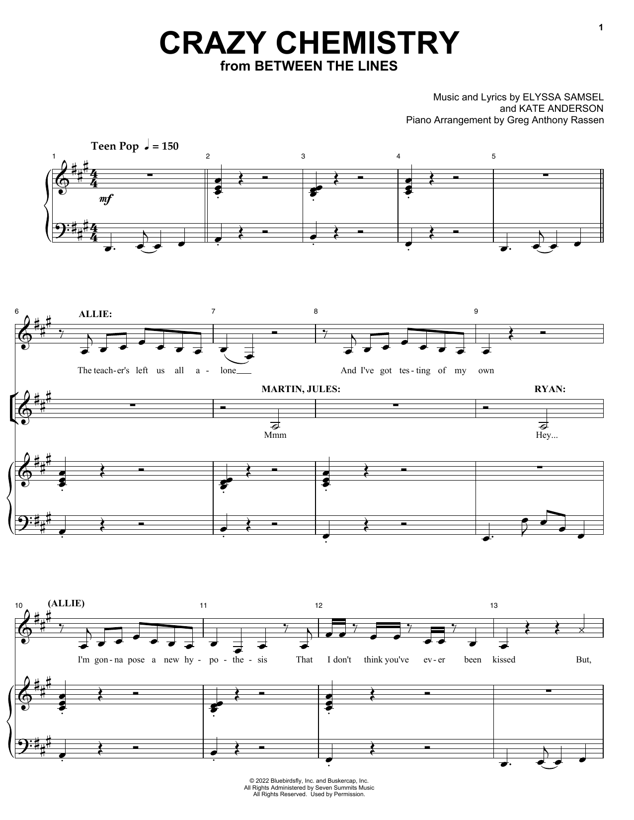 Download Elyssa Samsel & Kate Anderson Crazy Chemistry (from Between The Lines) Sheet Music and learn how to play Piano & Vocal PDF digital score in minutes