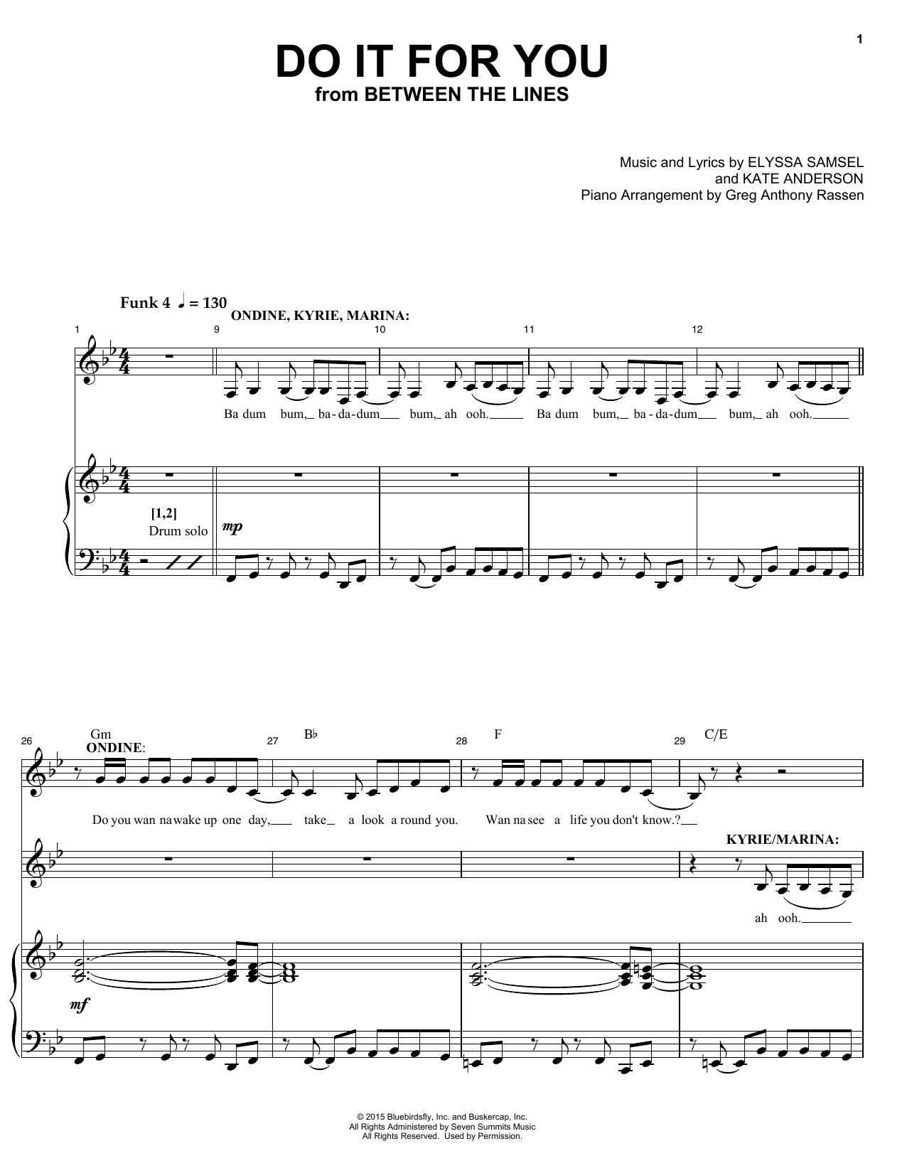 Download Elyssa Samsel & Kate Anderson Do It For You (from Between The Lines) Sheet Music and learn how to play Piano & Vocal PDF digital score in minutes