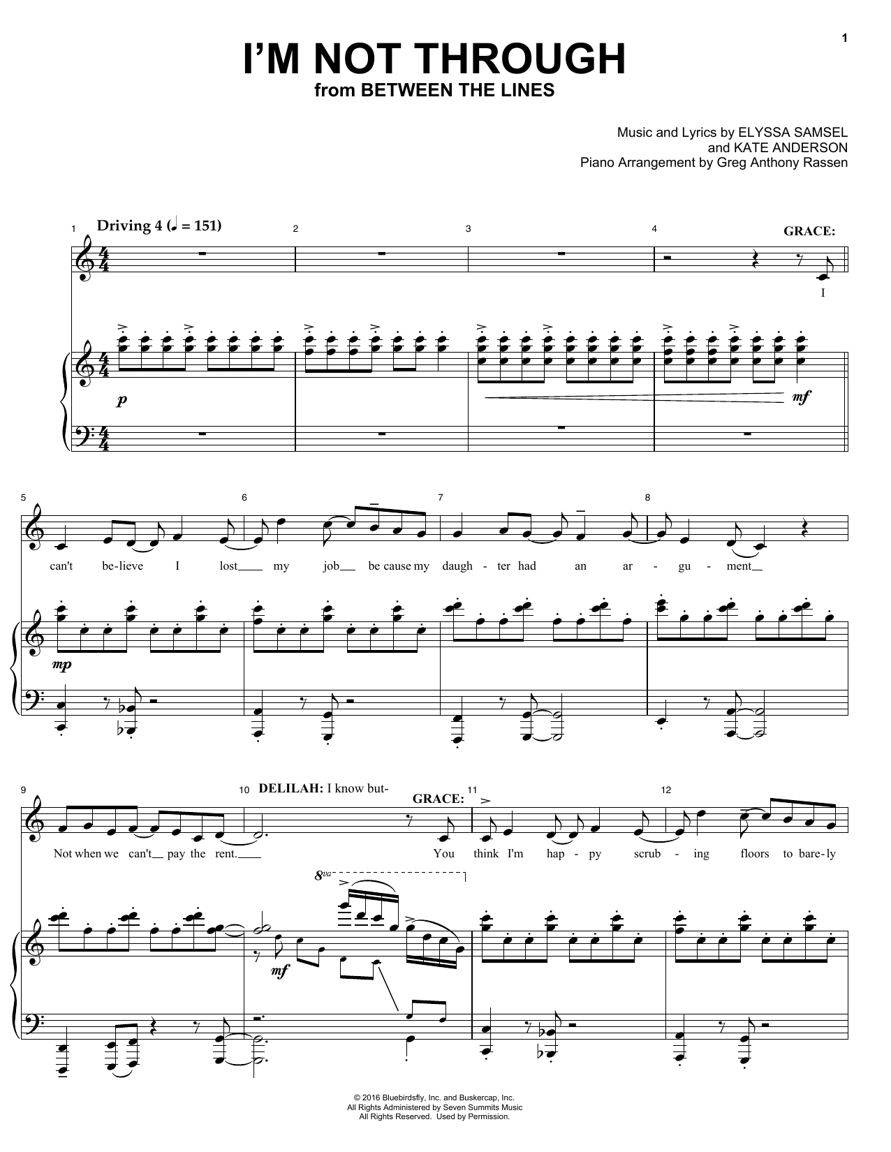 Download Elyssa Samsel & Kate Anderson I'm Not Through (from Between The Lines) Sheet Music and learn how to play Piano & Vocal PDF digital score in minutes