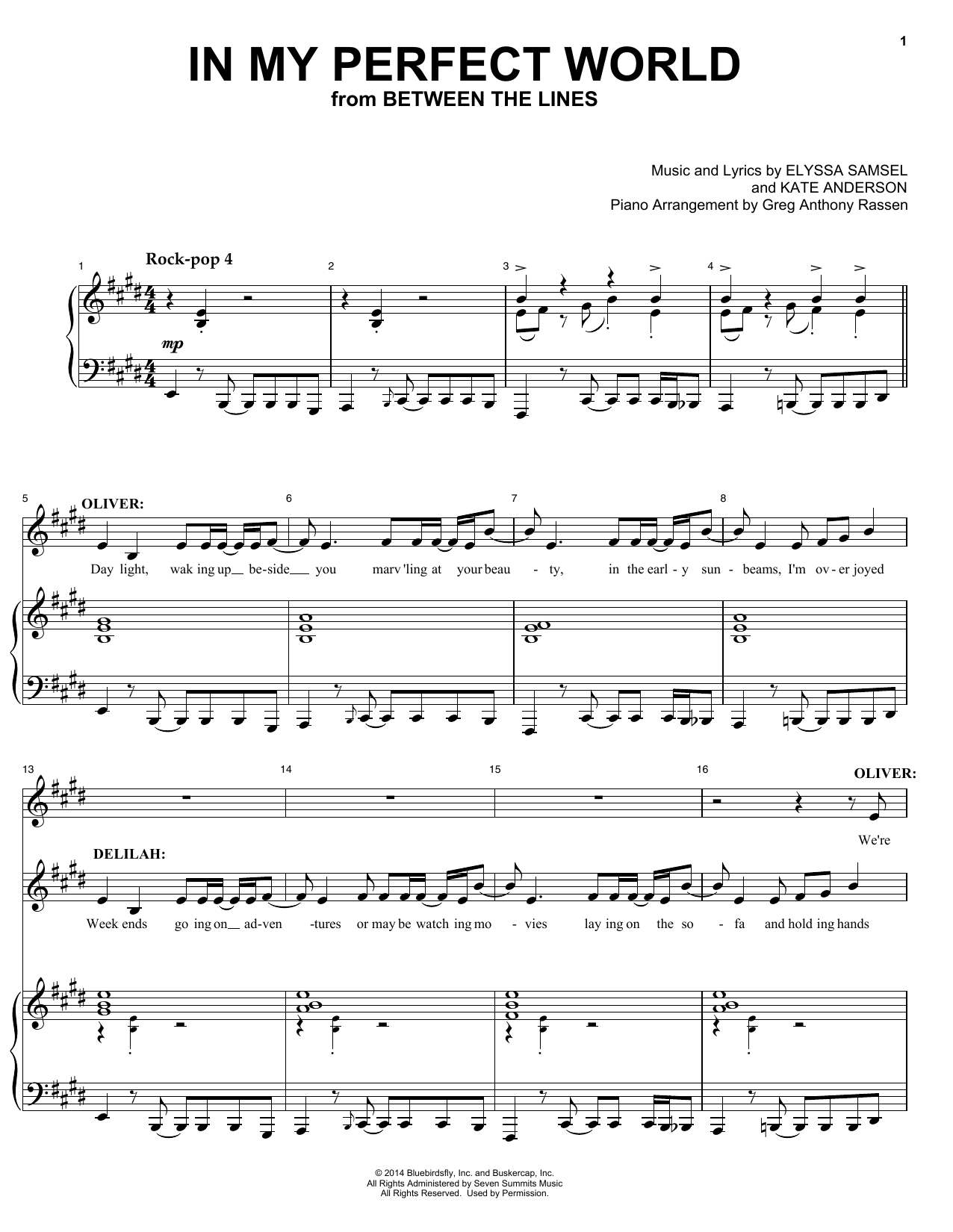 Download Elyssa Samsel & Kate Anderson In My Perfect World (from Between The Lines) Sheet Music and learn how to play Piano & Vocal PDF digital score in minutes