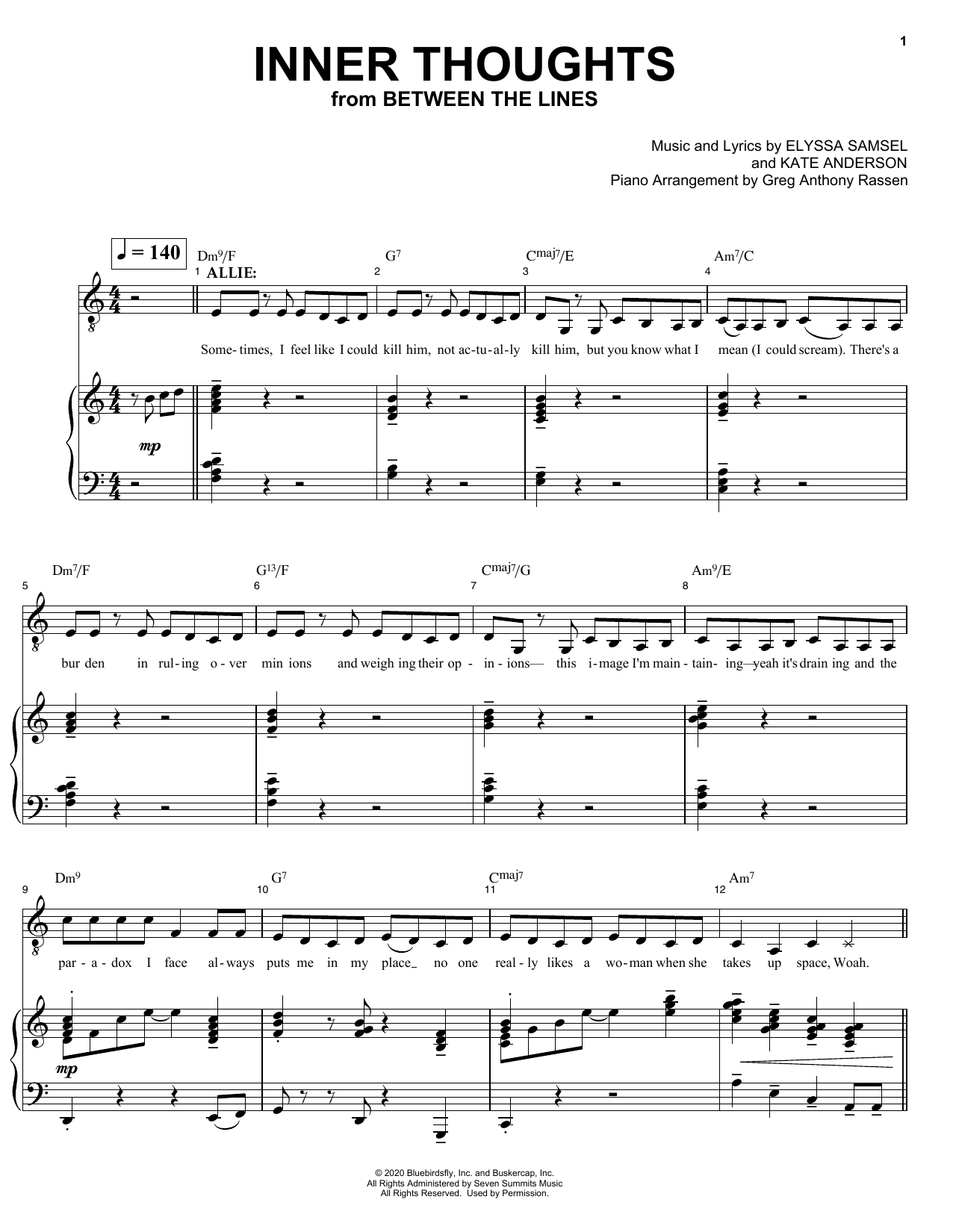 Download Elyssa Samsel & Kate Anderson Inner Thoughts (from Between The Lines) Sheet Music and learn how to play Piano & Vocal PDF digital score in minutes