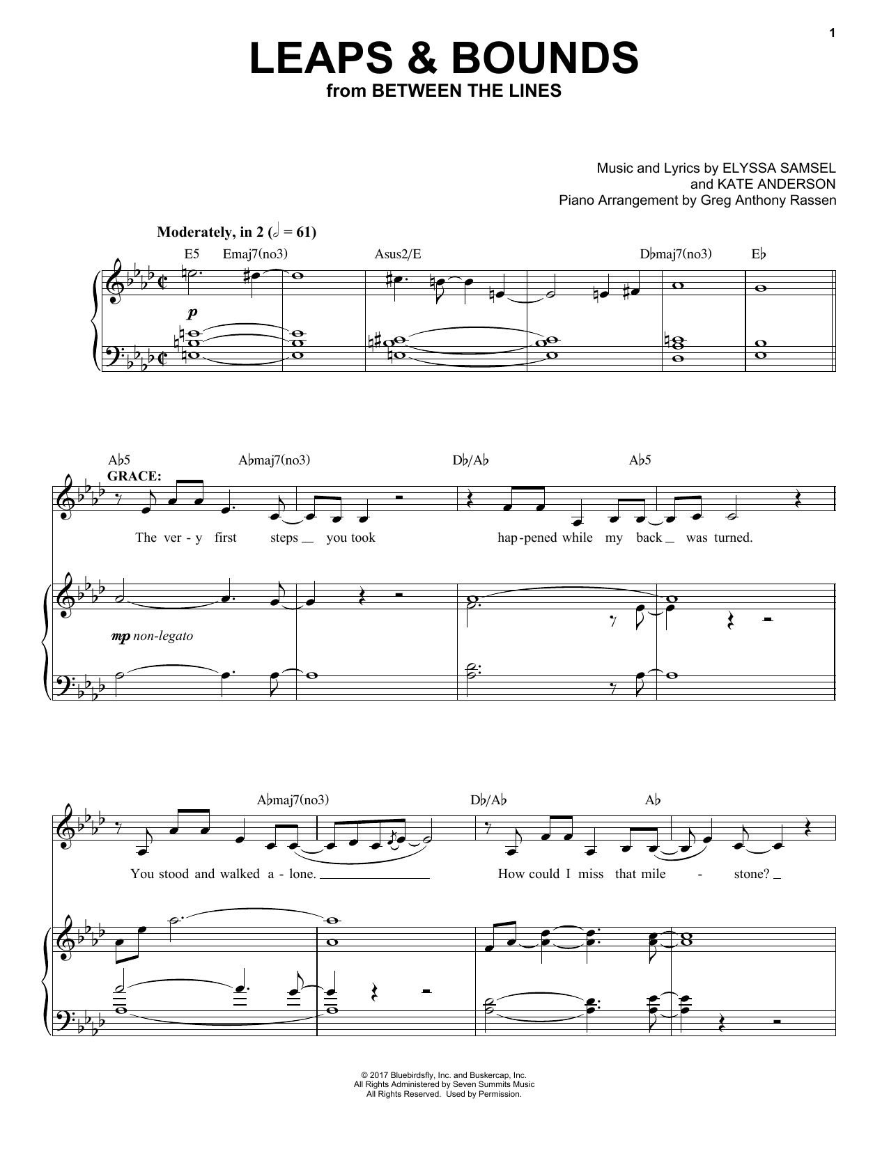 Download Elyssa Samsel & Kate Anderson Leaps & Bounds (from Between The Lines) Sheet Music and learn how to play Piano & Vocal PDF digital score in minutes