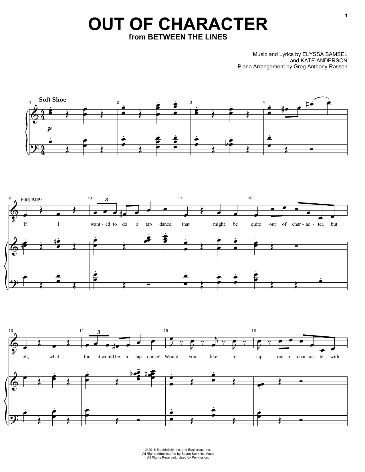Download Elyssa Samsel & Kate Anderson Out Of Character (from Between The Lines) Sheet Music and learn how to play Piano & Vocal PDF digital score in minutes