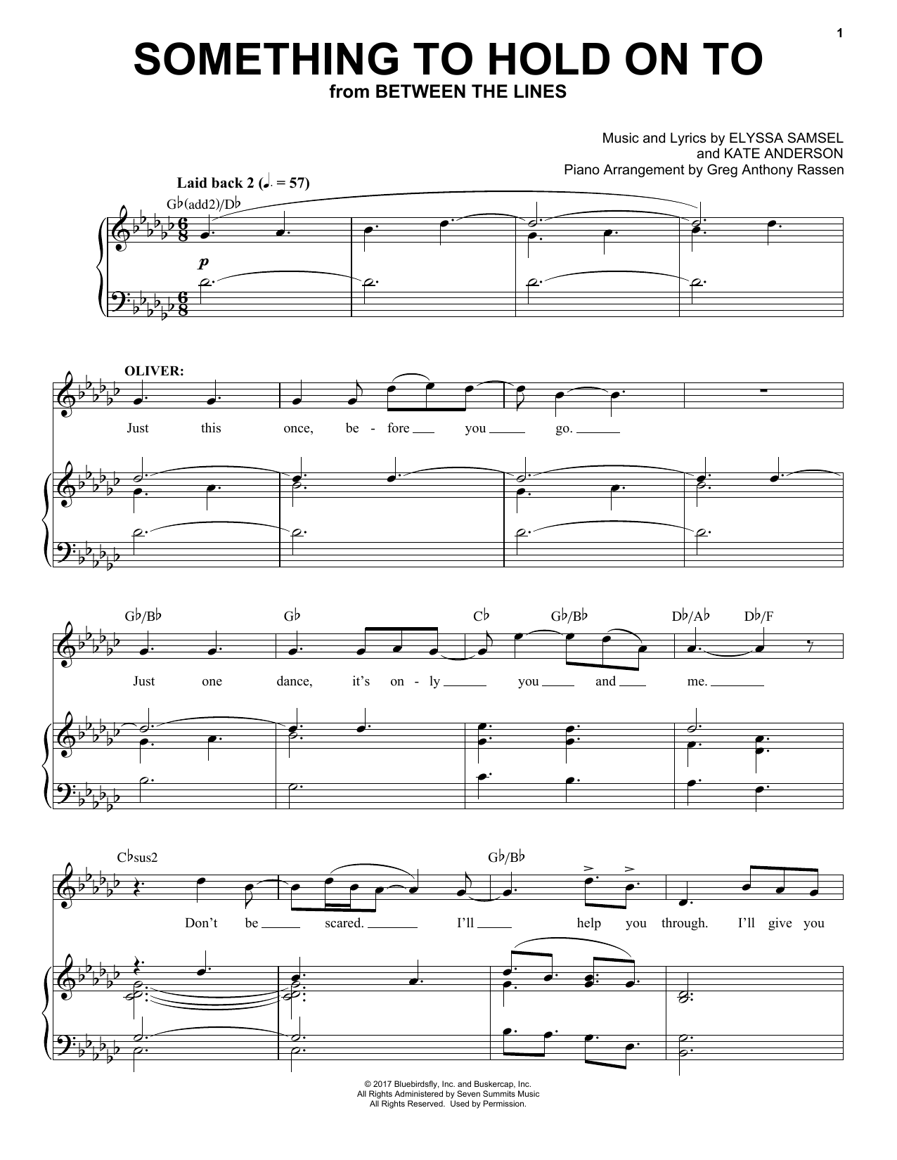Download Elyssa Samsel & Kate Anderson Something To Hold On To (from Between The Lines) Sheet Music and learn how to play Piano & Vocal PDF digital score in minutes