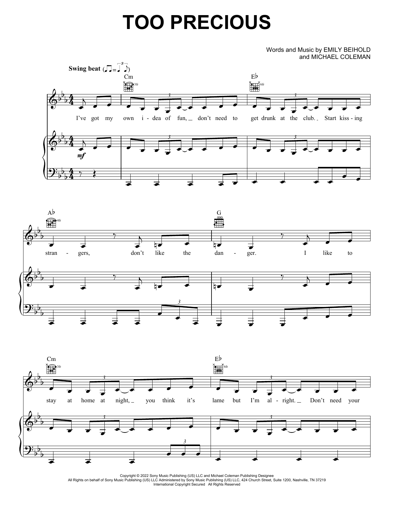 Download Em Beihold Too Precious Sheet Music and learn how to play Piano, Vocal & Guitar Chords (Right-Hand Melody) PDF digital score in minutes