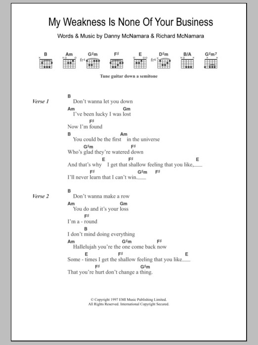 Download Embrace My Weakness Is None Of Your Business Sheet Music and learn how to play Lyrics & Chords PDF digital score in minutes