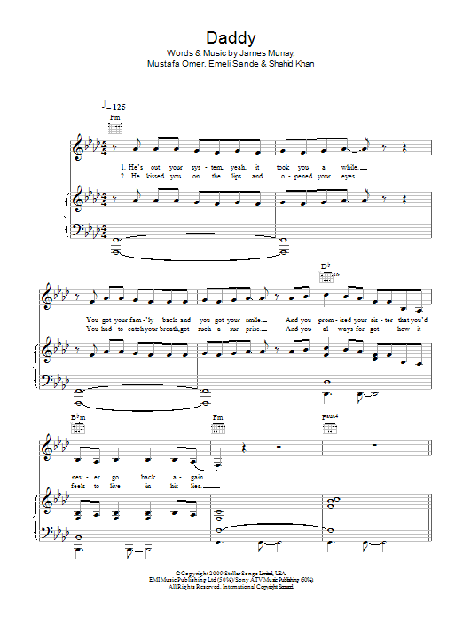 Download Emeli Sandé Daddy Sheet Music and learn how to play Piano, Vocal & Guitar (Right-Hand Melody) PDF digital score in minutes