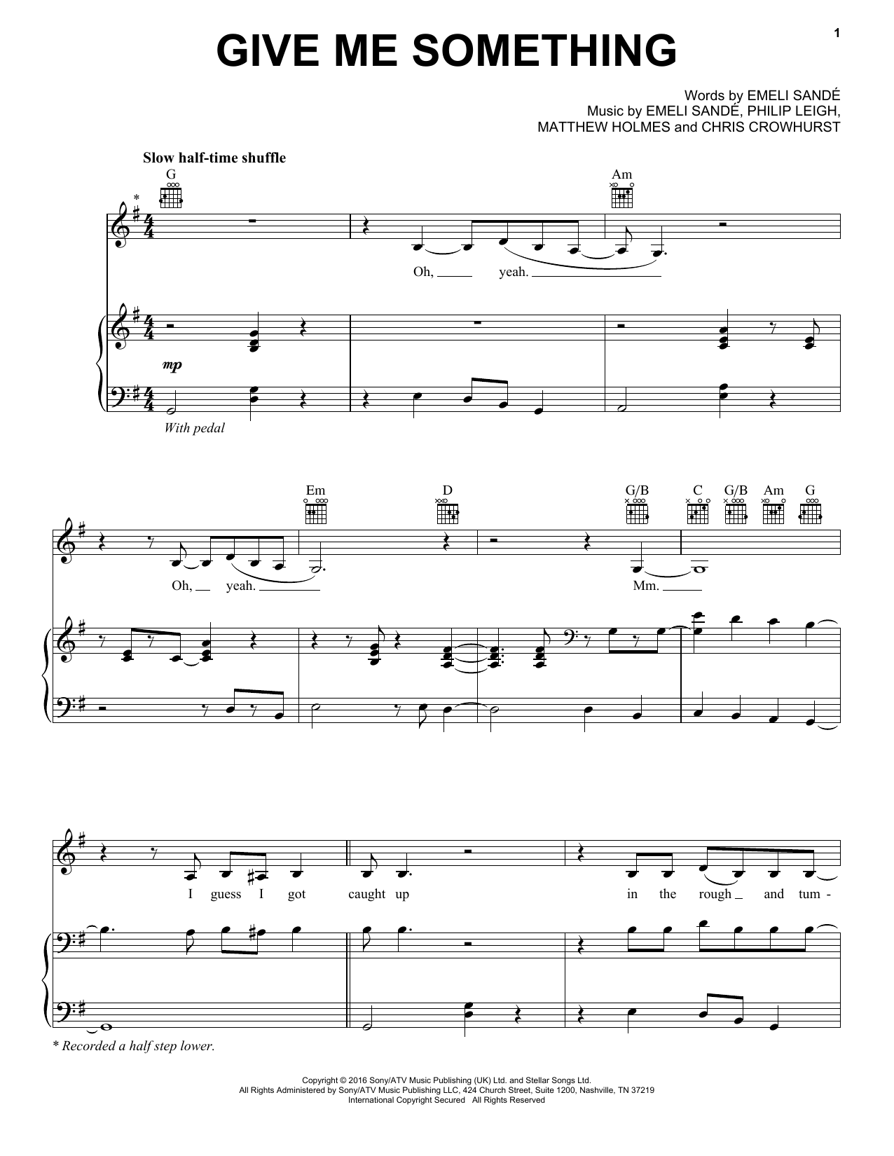 Download Emeli Sande Give Me Something Sheet Music and learn how to play Piano, Vocal & Guitar (Right-Hand Melody) PDF digital score in minutes