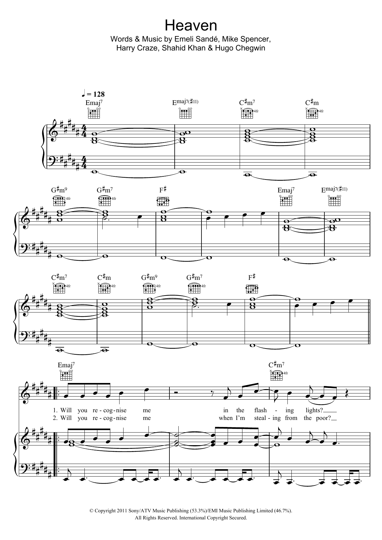 Download Emeli Sandé Heaven Sheet Music and learn how to play Beginner Piano PDF digital score in minutes