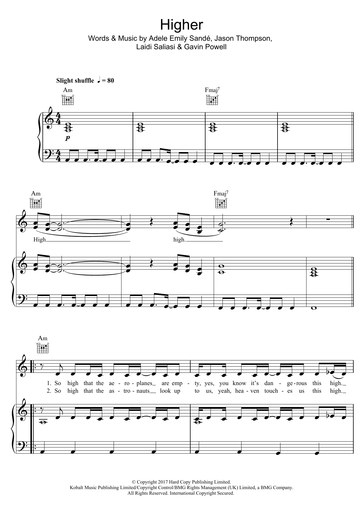 Download Emeli Sandé Higher (feat. Giggs) Sheet Music and learn how to play Piano, Vocal & Guitar (Right-Hand Melody) PDF digital score in minutes