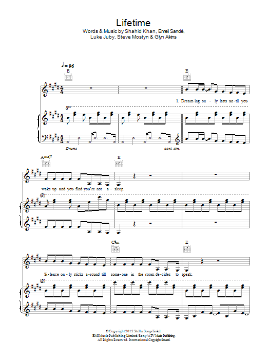 Download Emeli Sandé Lifetime Sheet Music and learn how to play Easy Piano PDF digital score in minutes