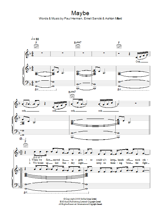 Download Emeli Sandé Maybe Sheet Music and learn how to play Piano, Vocal & Guitar (Right-Hand Melody) PDF digital score in minutes