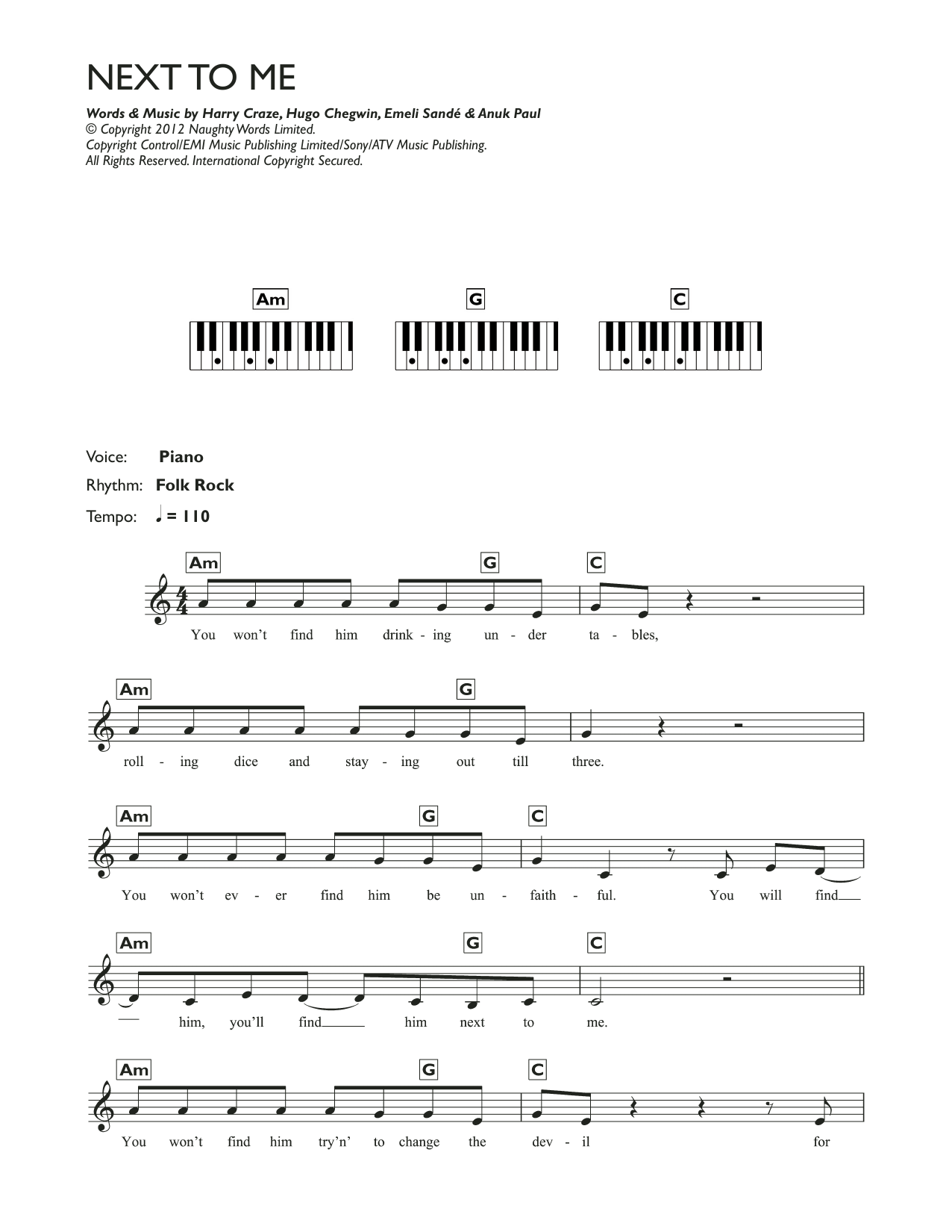 Download Emeli Sandé Next To Me (Next To You) Sheet Music and learn how to play Keyboard PDF digital score in minutes