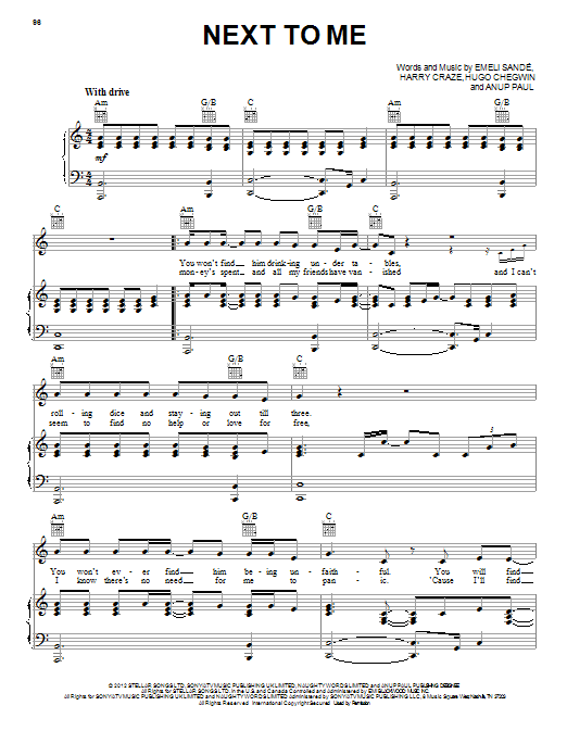 Download Emeli Sandé Next To Me Sheet Music and learn how to play Piano PDF digital score in minutes