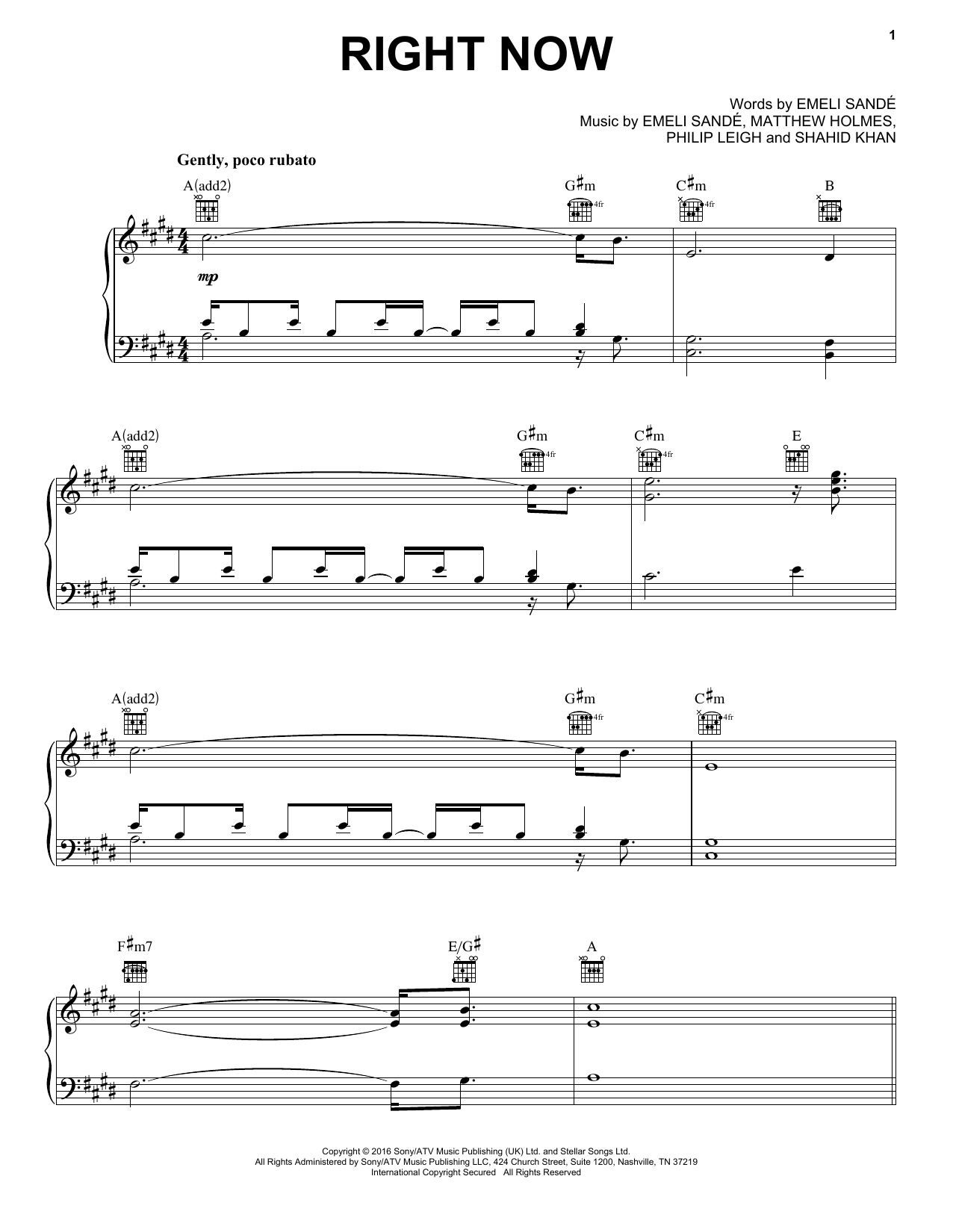 Download Emeli Sande Right Now Sheet Music and learn how to play Piano, Vocal & Guitar (Right-Hand Melody) PDF digital score in minutes