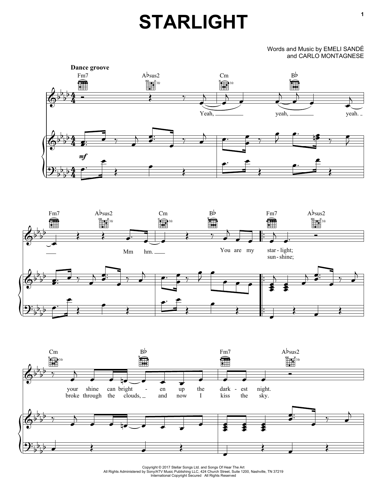 Download Emeli Sande Starlight Sheet Music and learn how to play Piano, Vocal & Guitar (Right-Hand Melody) PDF digital score in minutes