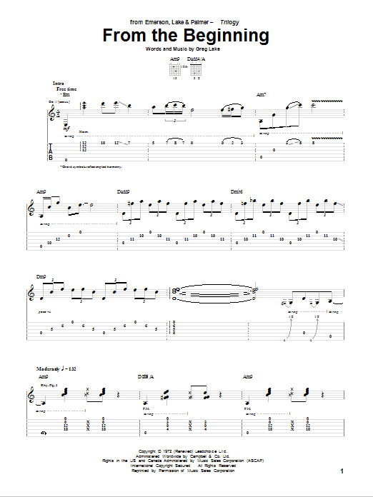 Download Emerson, Lake & Palmer From The Beginning Sheet Music and learn how to play Guitar Tab PDF digital score in minutes