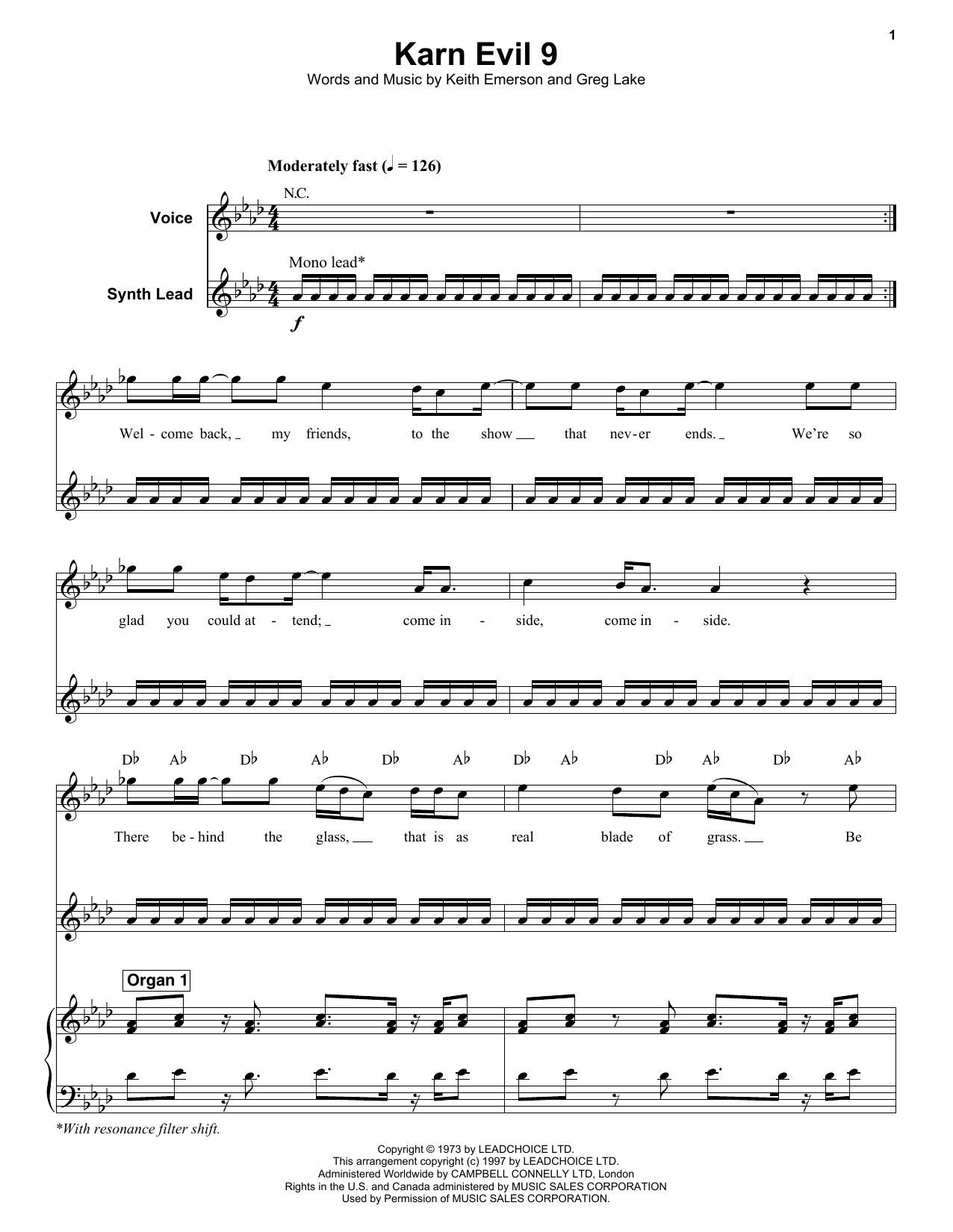 Download Emerson, Lake & Palmer Karn Evil 9 (First Impression) Sheet Music and learn how to play Keyboard Transcription PDF digital score in minutes