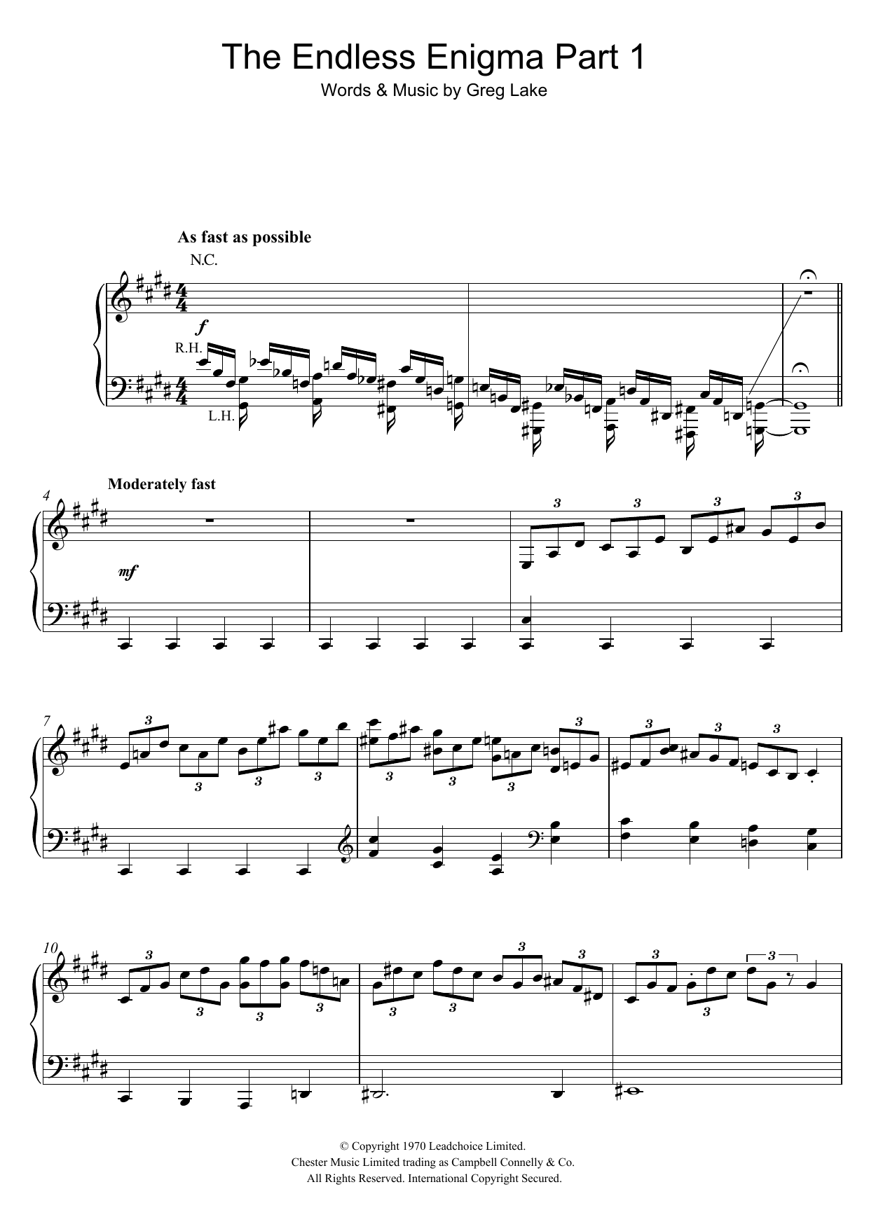 Download Emerson, Lake & Palmer The Endless Enigma Part 1 Sheet Music and learn how to play Piano, Vocal & Guitar (Right-Hand Melody) PDF digital score in minutes