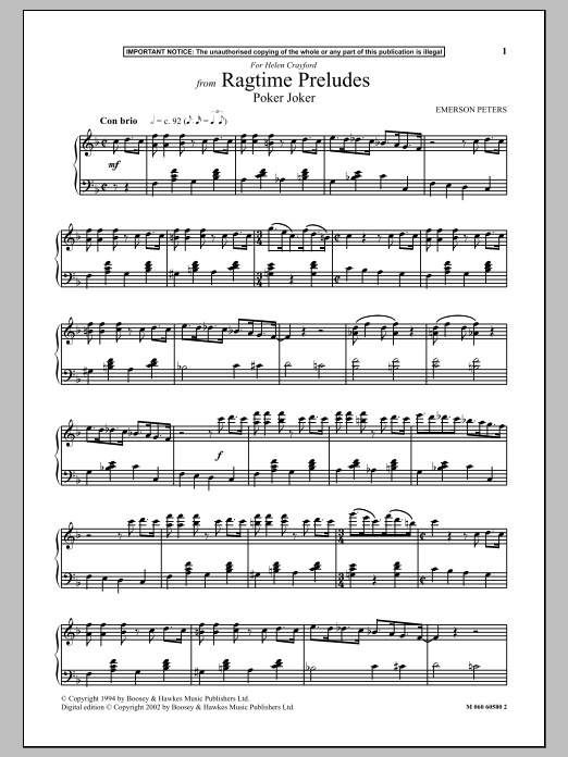 Download Emerson Peters Poker Joker (from Ragtime Preludes) Sheet Music and learn how to play Piano PDF digital score in minutes
