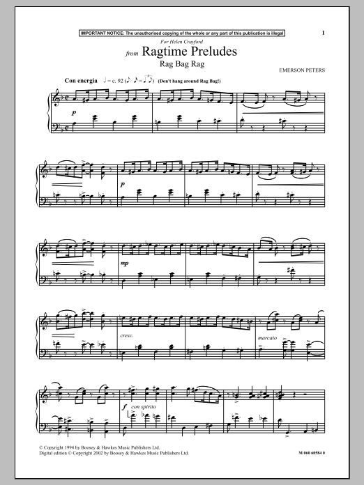 Download Emerson Peters Rag Bag Rag (from Ragtime Preludes) Sheet Music and learn how to play Piano PDF digital score in minutes