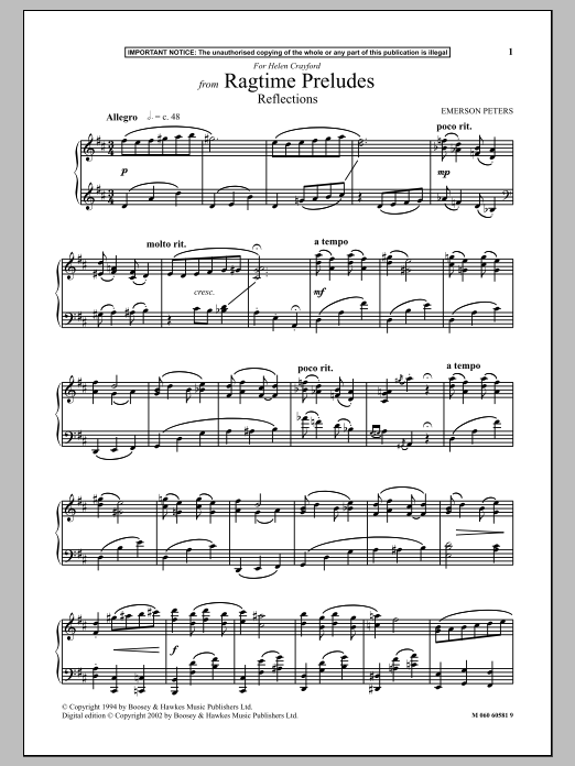 Download Emerson Peters Reflections (from Ragtime Preludes) Sheet Music and learn how to play Piano PDF digital score in minutes