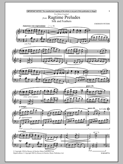 Download Emerson Peters Silk And Feathers (from Ragtime Preludes) Sheet Music and learn how to play Piano PDF digital score in minutes