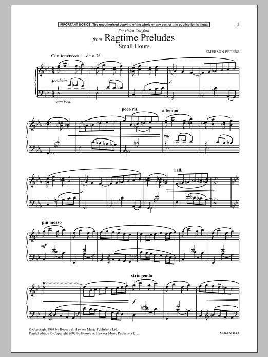 Download Emerson Peters Small Hours (from Ragtime Preludes) Sheet Music and learn how to play Piano PDF digital score in minutes