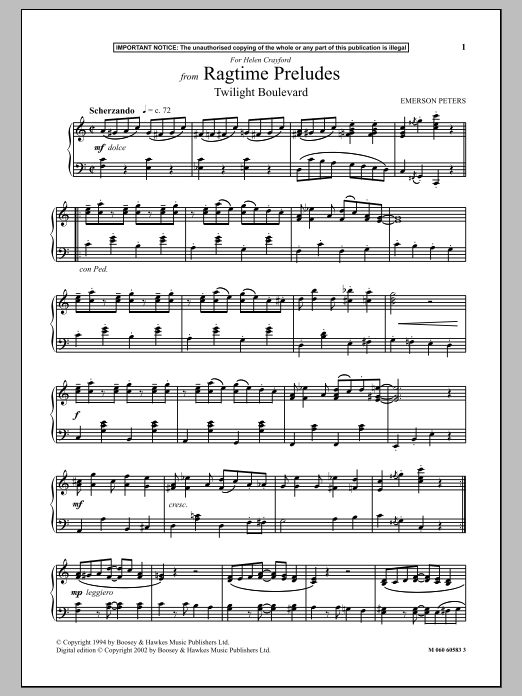 Download Emerson Peters Twilight Boulevard (from Ragtime Preludes) Sheet Music and learn how to play Piano PDF digital score in minutes