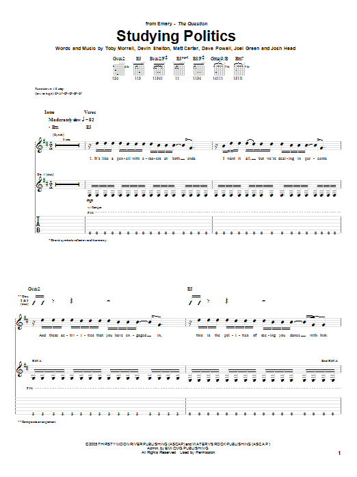 Download Emery Studying Politics Sheet Music and learn how to play Guitar Tab PDF digital score in minutes