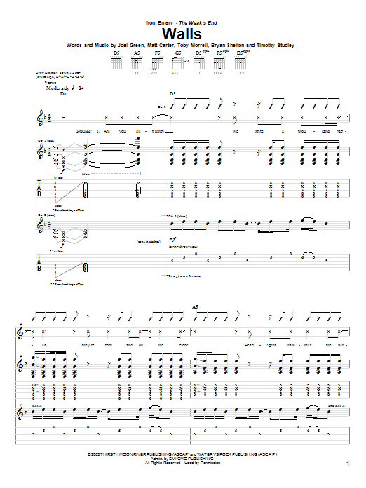 Download Emery Walls Sheet Music and learn how to play Guitar Tab PDF digital score in minutes