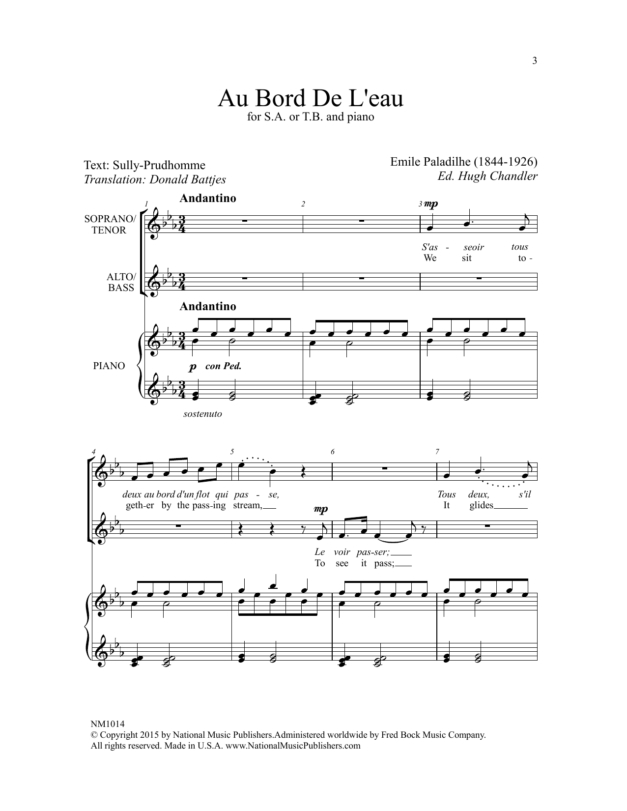 Download Emile Paladilhe Au Bord De L'eau (ed. Hugh Chandler) Sheet Music and learn how to play 2-Part Choir PDF digital score in minutes