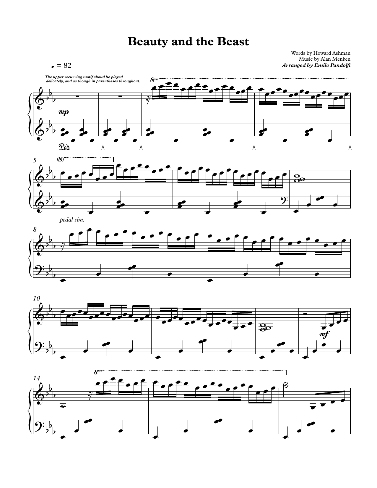 Download Emile Pandolfi Beauty And The Beast Sheet Music and learn how to play Piano Solo PDF digital score in minutes