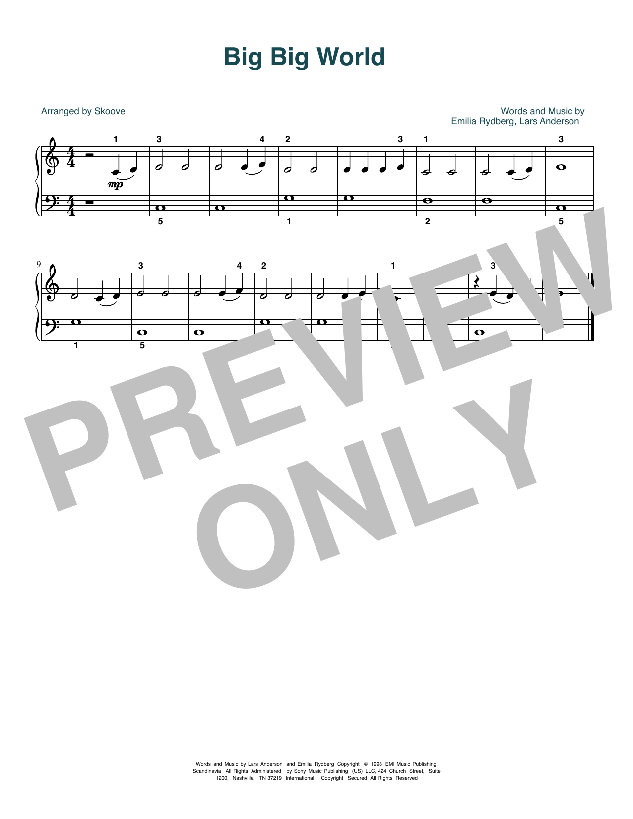 Download Emilia Big Big World (arr. Skoove) Sheet Music and learn how to play Beginner Piano (Abridged) PDF digital score in minutes