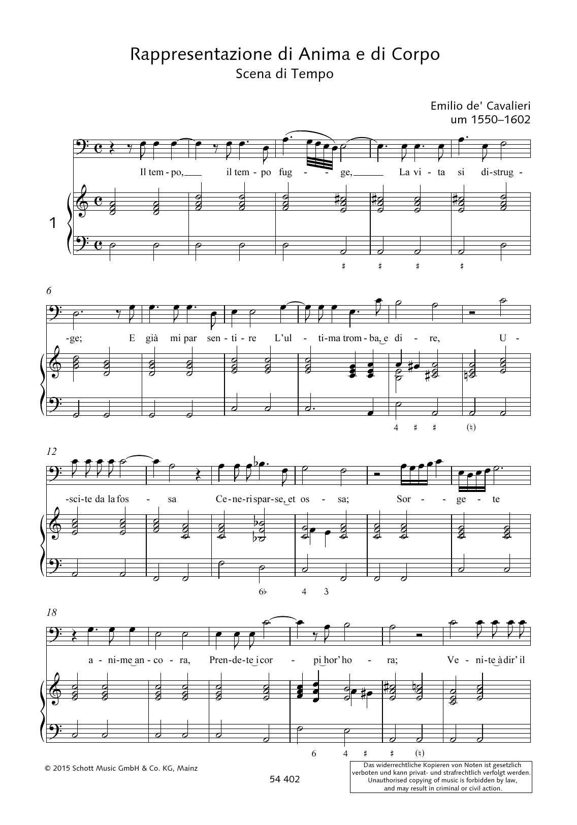 Download Emilio de Cavalieri Il tempo fugge, La vita si distrugge Sheet Music and learn how to play Piano & Vocal PDF digital score in minutes