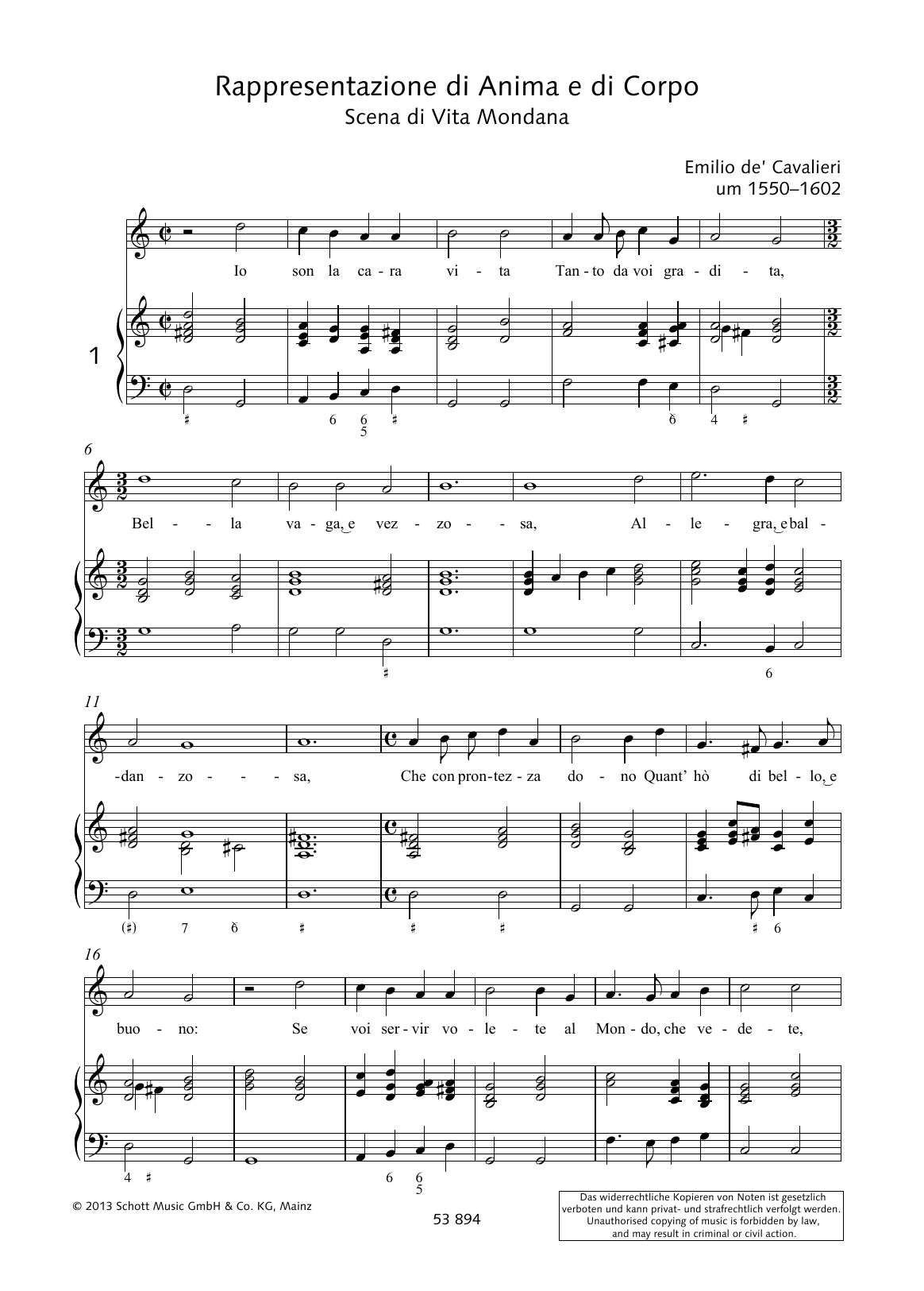Download Emilio de Cavalieri Io son la cara vita Tanto da voi grandita Sheet Music and learn how to play Piano & Vocal PDF digital score in minutes