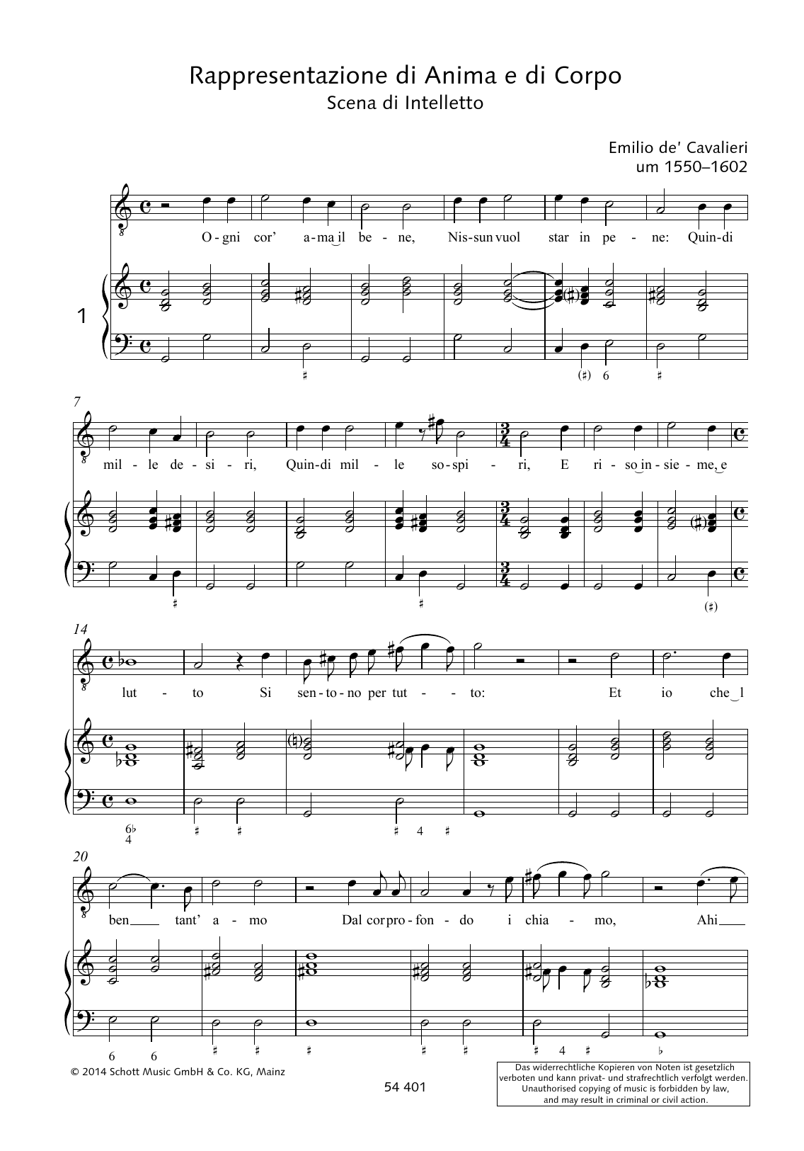 Download Emilio de Cavalieri Ogni cor' ama il bene Sheet Music and learn how to play Piano & Vocal PDF digital score in minutes