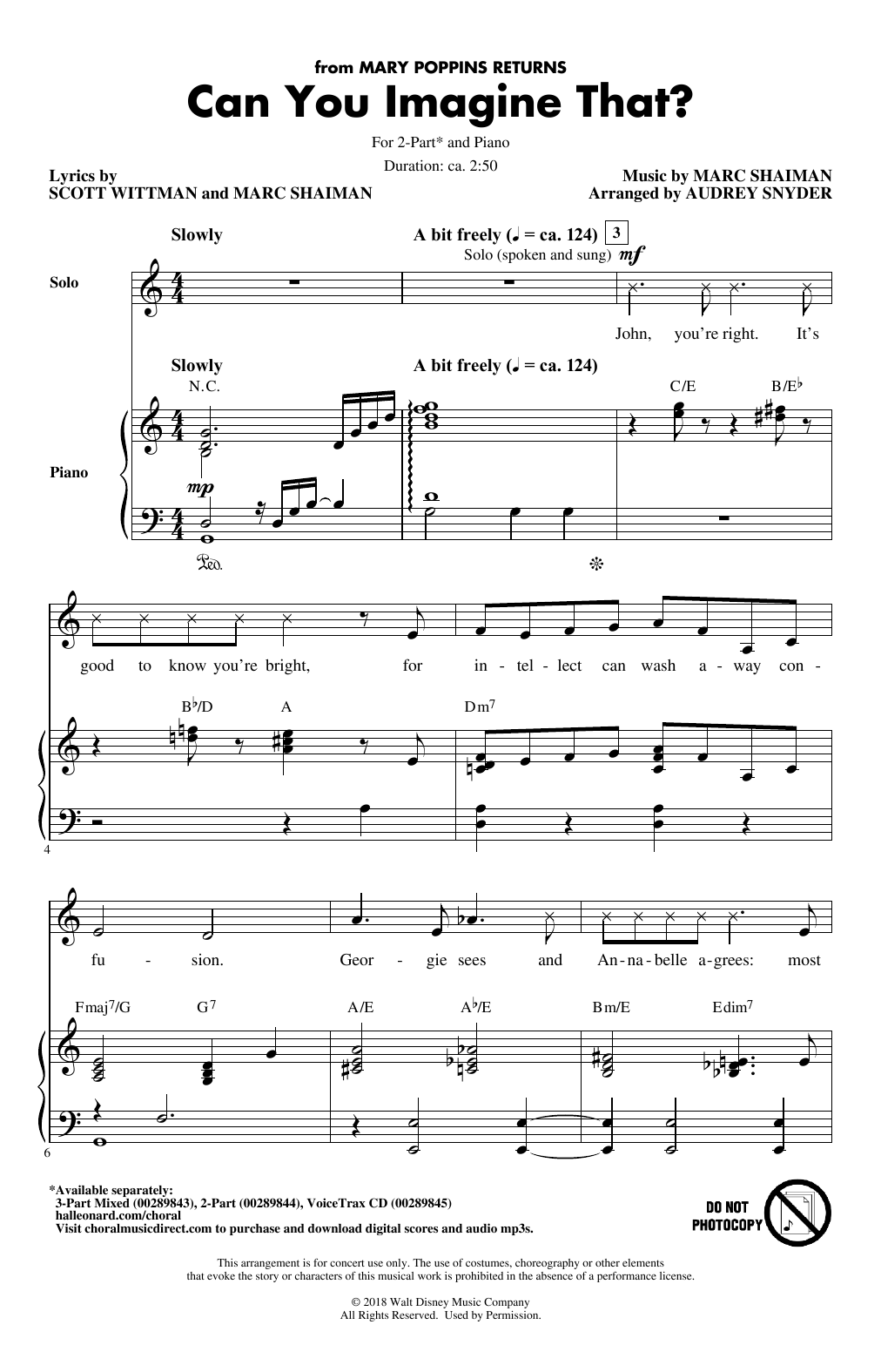 Download Emily Blunt & Company Can You Imagine That? (from Mary Poppins Returns) (arr. Audrey Snyder) Sheet Music and learn how to play 2-Part Choir PDF digital score in minutes